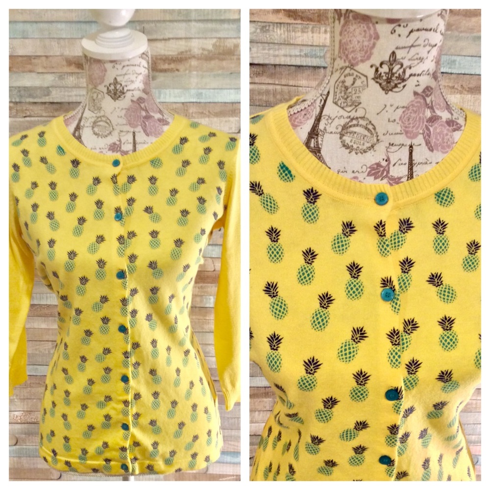 Liz Claiborne Pineapple Cardigan Sweater XS Cotton